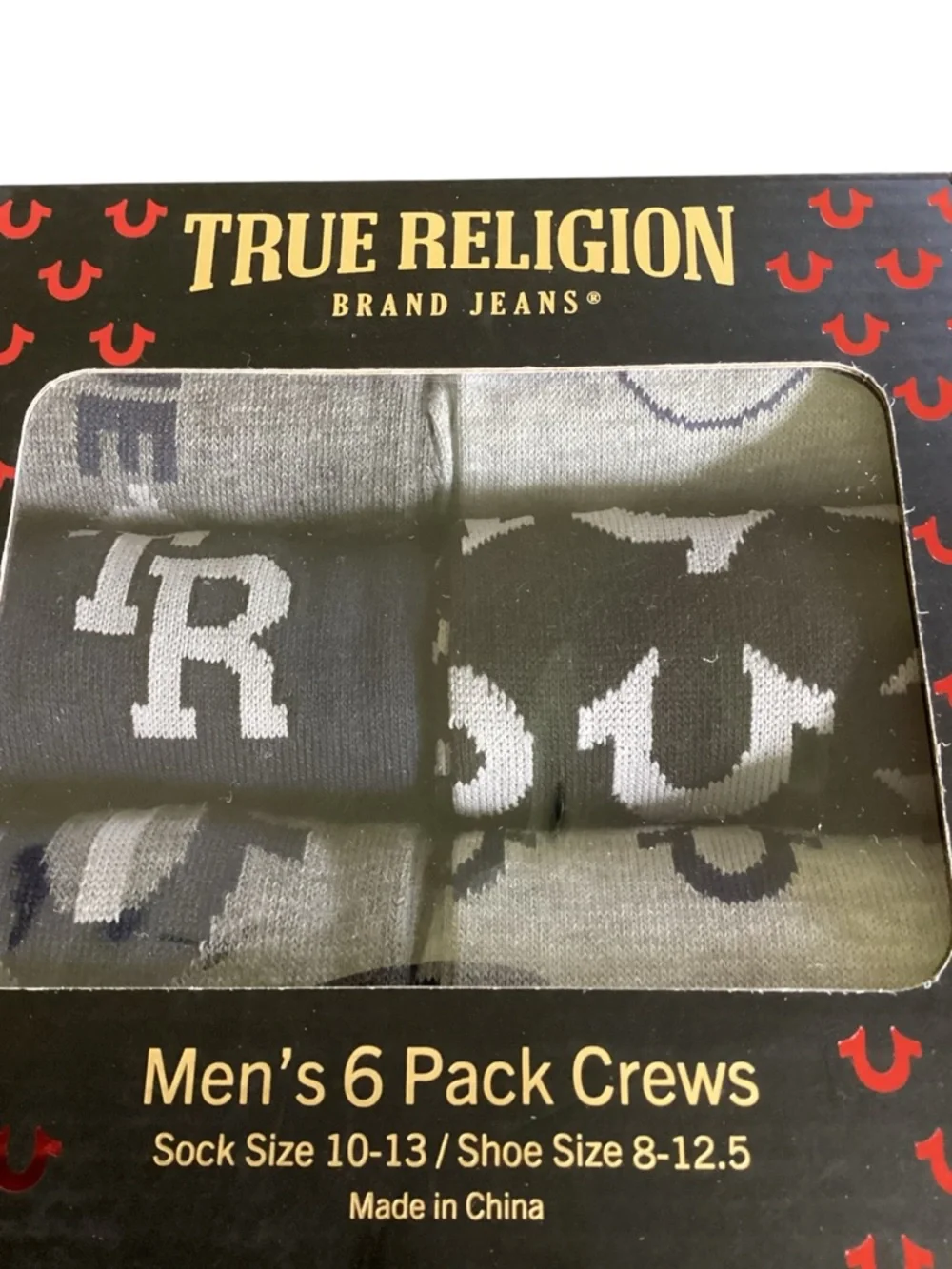 True‎ Religion Men’s Crew Socks 6 Pack Logo Print Size 10-13 NIB
